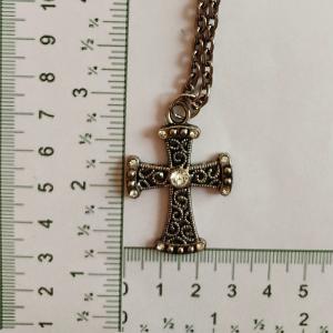 Product Image - lux sanctum | Antique style Silver Cross with rhinestones on silver chain