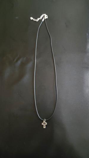 Product Image - lux sanctum | Small Silver Outline Cross on Black waxed cord- Necklace